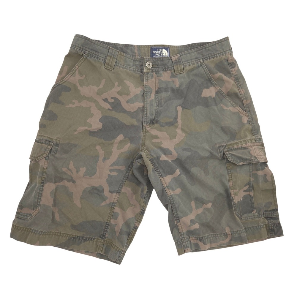 The North Face Cargo Shorts Mens 34 Green Camo 11" Inseam Ripstop Hiking Outdoor